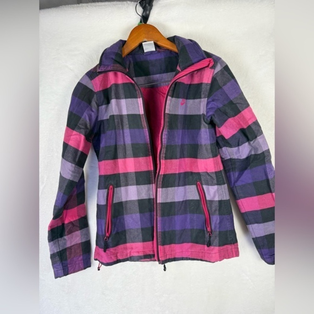 Retro Nike Sportswear Plaid Zip Up Jacket Women’s Small Pink Purple Black coat